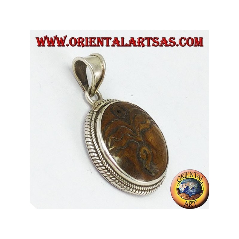 Pendant in silver Buddha eye carved in yack bone