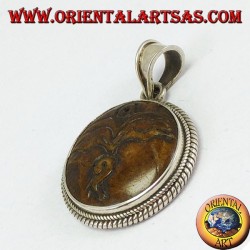 Colgante en plata, ojo de Buda tallado en hueso de hueso