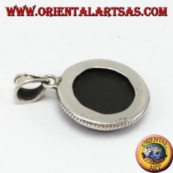 Colgante en plata, ojo de Buda tallado en hueso de hueso