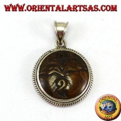 Pendentif en argent oeil de Bouddha sculpté en os de yack
