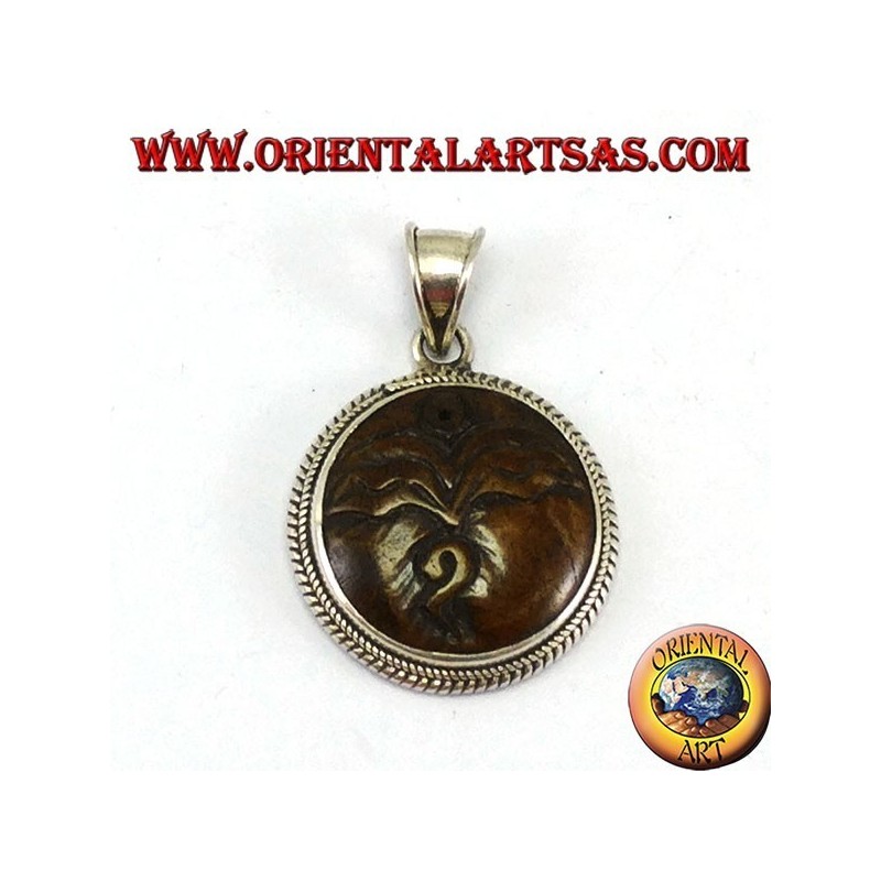 Ciondolo in argento occhio di Buddha intagliato in osso di yack