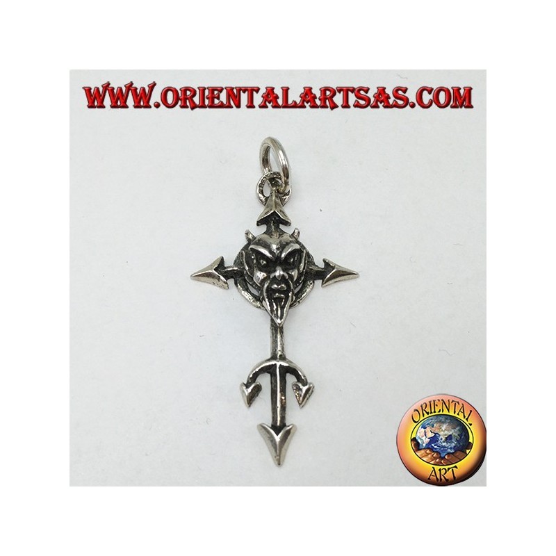 Anhänger in Silber das Gesicht des Teufels am Kreuz