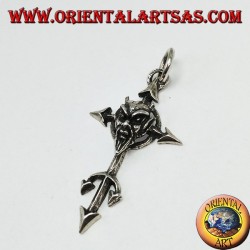 Pendant in silver the face of the devil on the cross