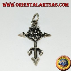 Anhänger in Silber das Gesicht des Teufels am Kreuz