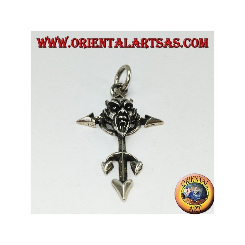 Anhänger in Silber das Gesicht des Teufels am Kreuz