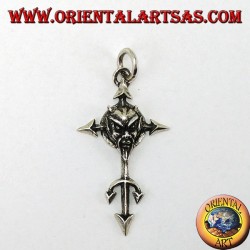 Anhänger in Silber das Gesicht des Teufels am Kreuz