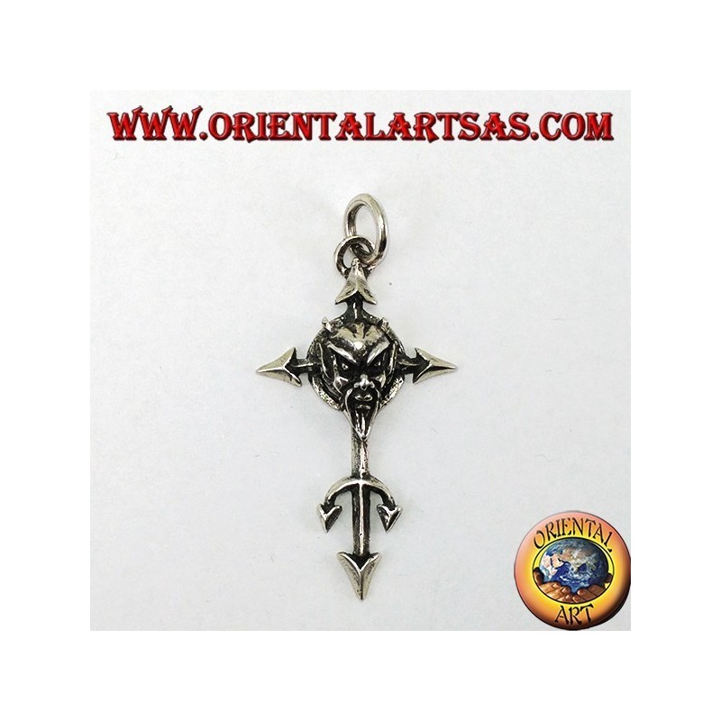 Pendant in silver the face of the devil on the cross