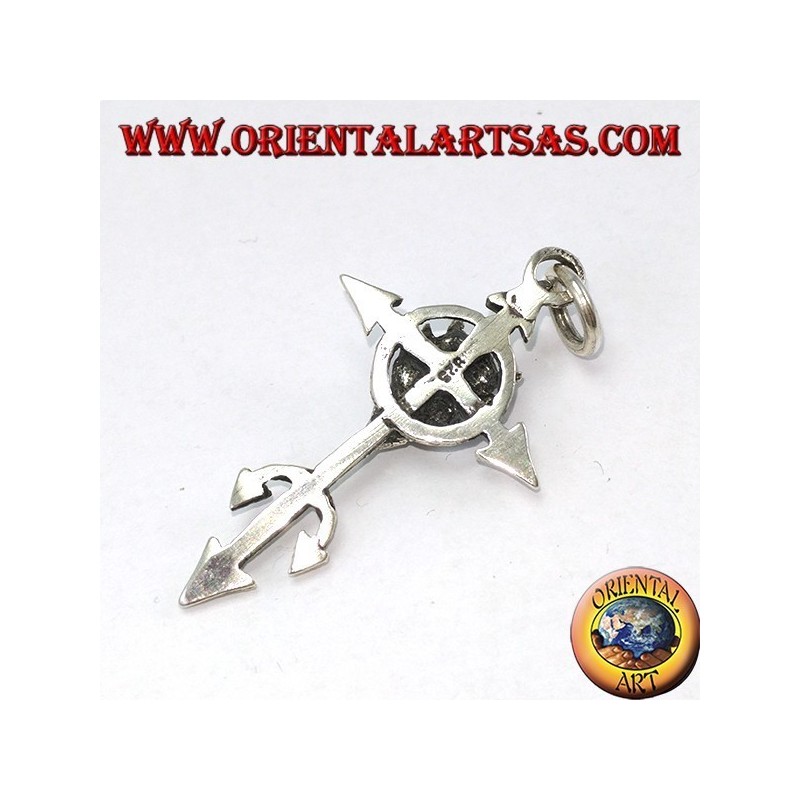 Pendant in silver the face of the devil on the cross