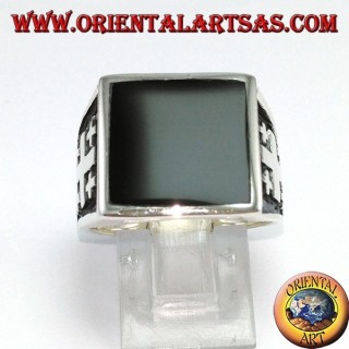 Silberring von Jerusalem Kreuz mit Onyx (groß)