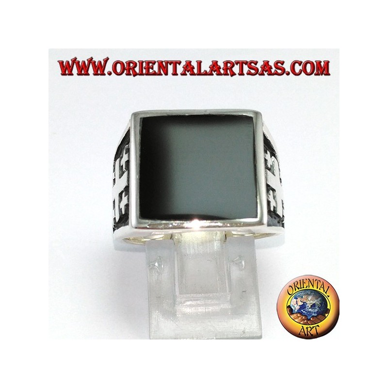 Silberring von Jerusalem Kreuz mit Onyx (groß)