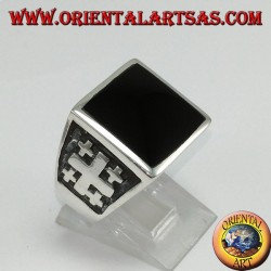 Silberring von Jerusalem Kreuz mit Onyx (groß)