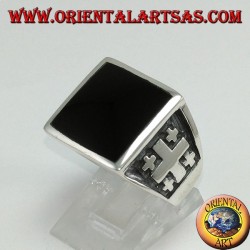 Silver ring cross of Jerusalem with onyx (large)