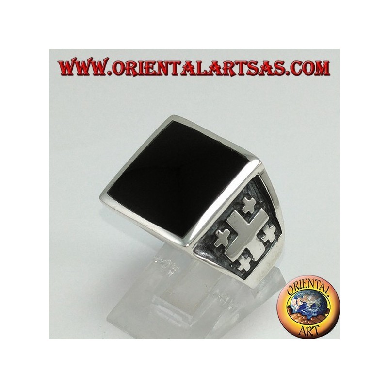 Silberring von Jerusalem Kreuz mit Onyx (groß)