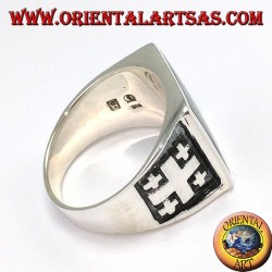 Silver ring cross of Jerusalem with onyx (large)