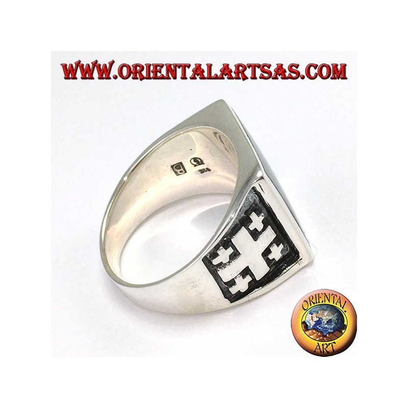 Anello in argento croce di Gerusalemme con onice  (grande)