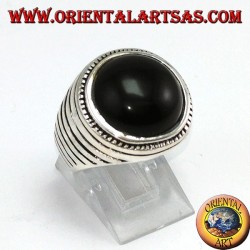 Silver ring with round hemisphere onyx