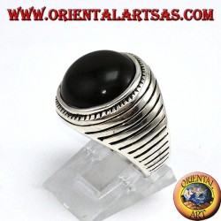 Silver ring with round hemisphere onyx