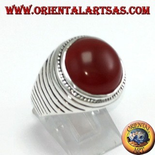 Silver ring with round hemisphere carnelian