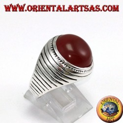 Silver ring with round hemisphere carnelian