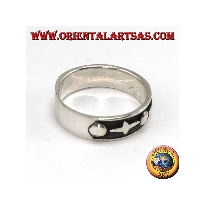 Anillo de banda en plata trabajado, (gótico)