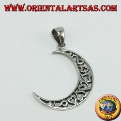 Silver pendant, moon filled with hearts