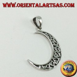 Pendentif en argent, lune remplie de coeurs