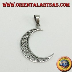 Silver pendant, moon filled with hearts