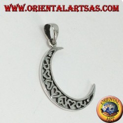 Colgante de plata, luna llena de corazones