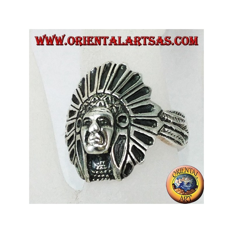 Anillo de plata con cabeza india nativa de América