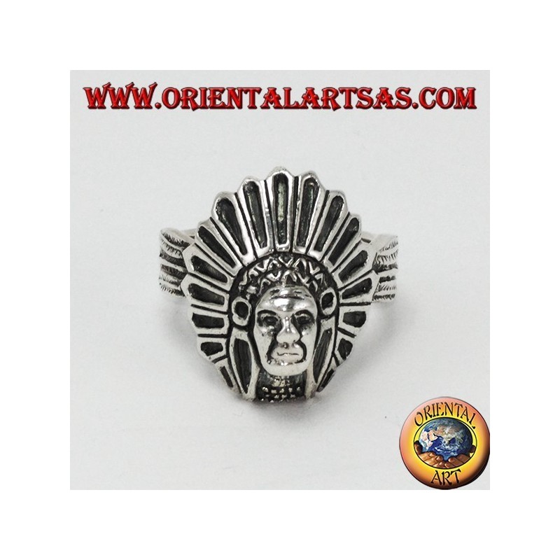Anillo de plata con cabeza india nativa de América