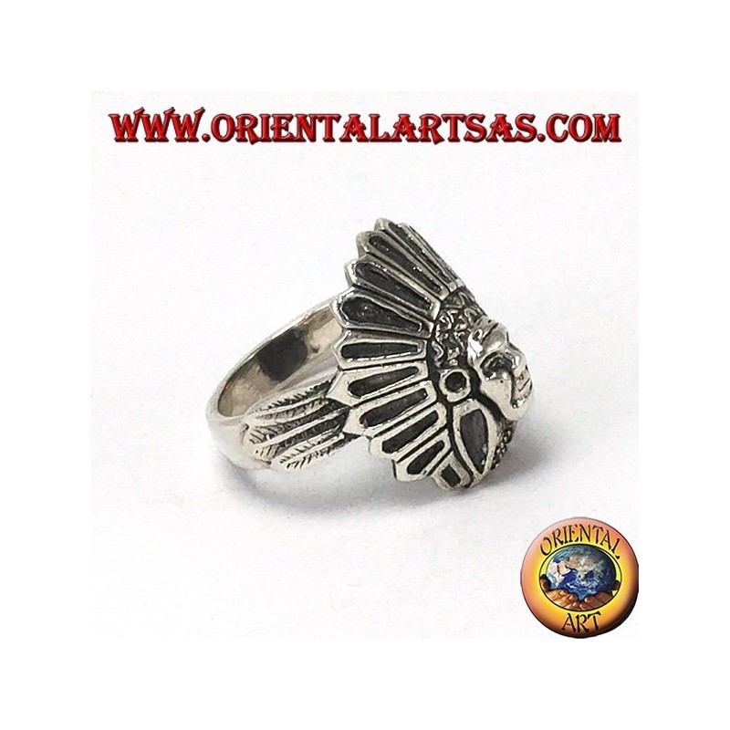 Anillo de plata con cabeza india nativa de América