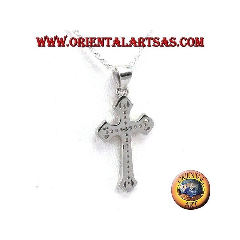 Silver pendant, cross with Zircons set