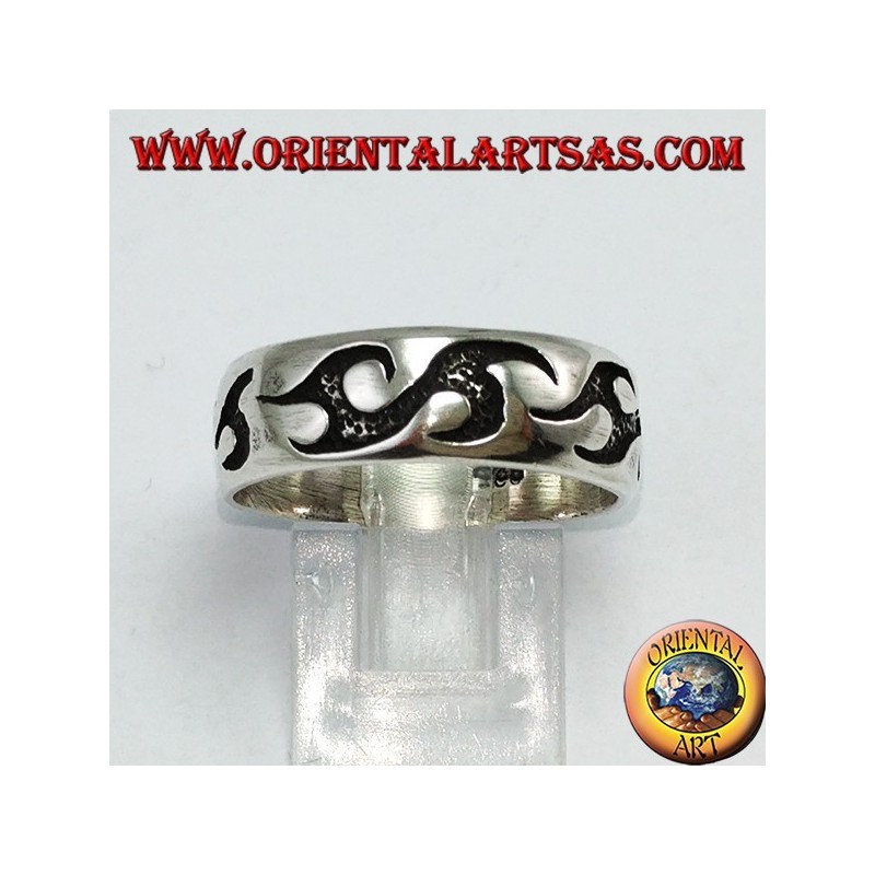 Silver ring with tribal engravings