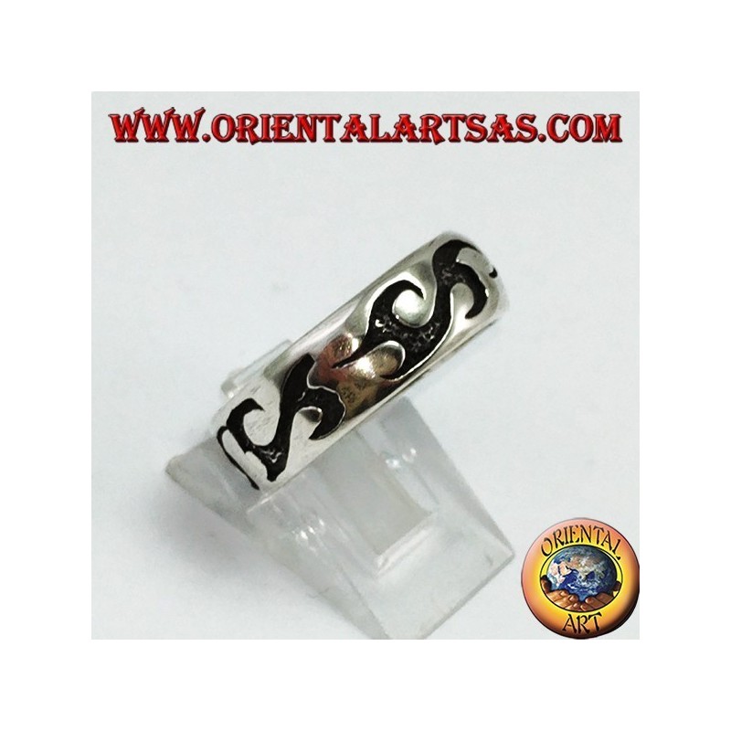 Silver ring with tribal engravings