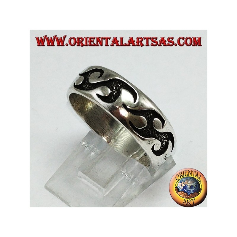 Silver ring with tribal engravings