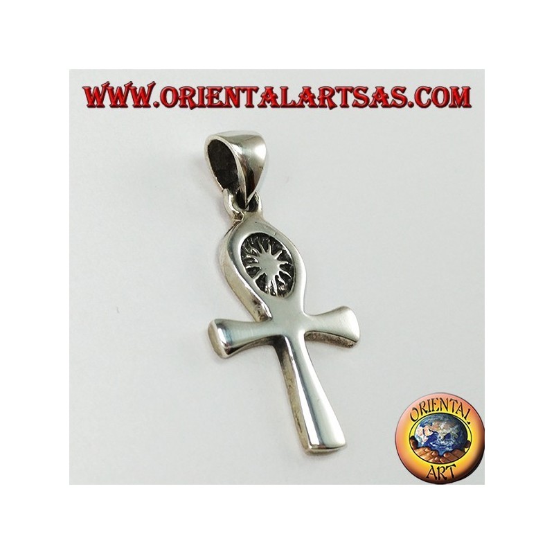 Pendentif en argent égyptien croix ankh (clé de la vie) avec le soleil