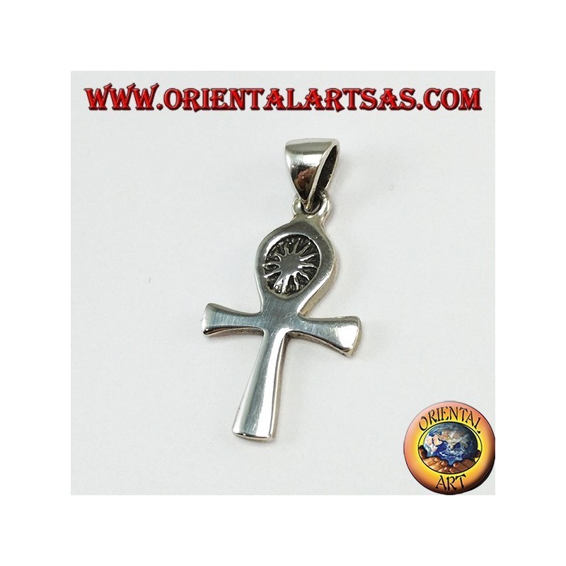 Silver pendant Egyptian cross ankh (key of life) with the sun