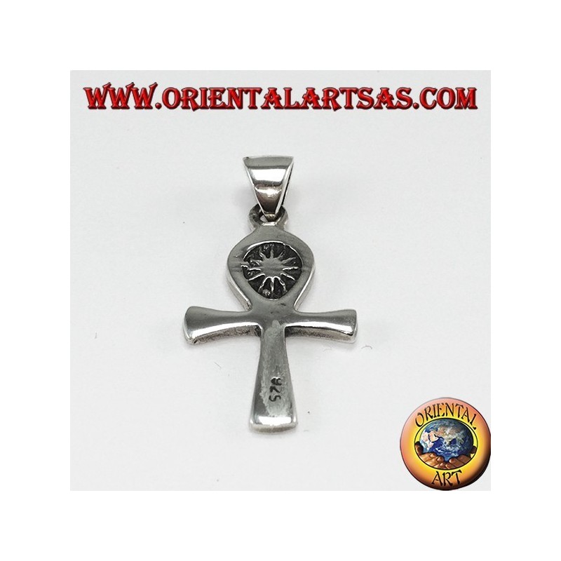 Colgante de plata egipcio cruz ankh (clave de la vida) con el sol