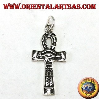 Ciondolo in argento croce ankh occhio di horus e con geroglifici