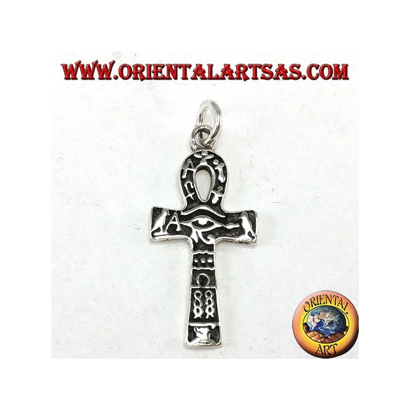 Colgante de plata cruz ankh ojo de horus y con jeroglíficos