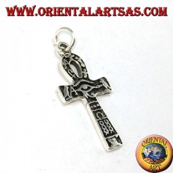 Pendentif en argent croisé ankh oeil d'horus et avec hiéroglyphes