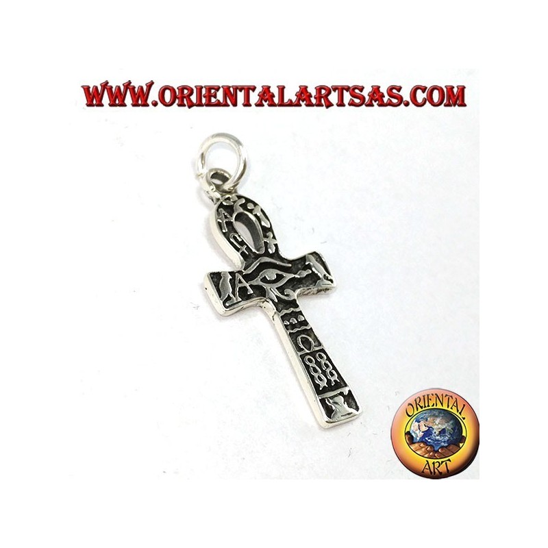 Ciondolo in argento croce ankh occhio di horus e con geroglifici
