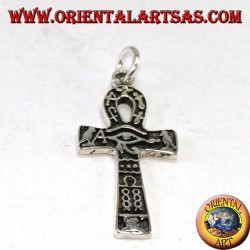 Pendentif en argent croisé ankh oeil d'horus et avec hiéroglyphes