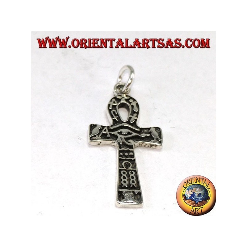 Silberne Anhänger Kreuz Ankh Auge des Horus und mit Hieroglyphen