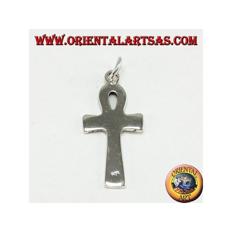 Pendentif en argent croisé ankh oeil d'horus et avec hiéroglyphes