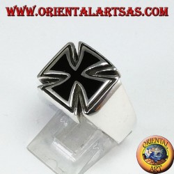 Silberring mit Malteserkreuz und synthetischem Onyx