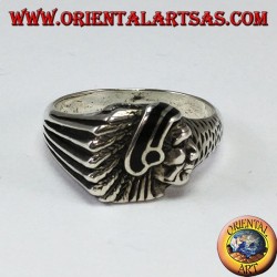 Silver ring with Indian head with black enamel native to America