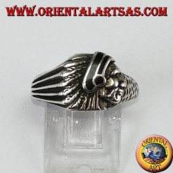 Silberring mit indischem Kopf mit schwarzer Emaille, gebürtig nach Amerika