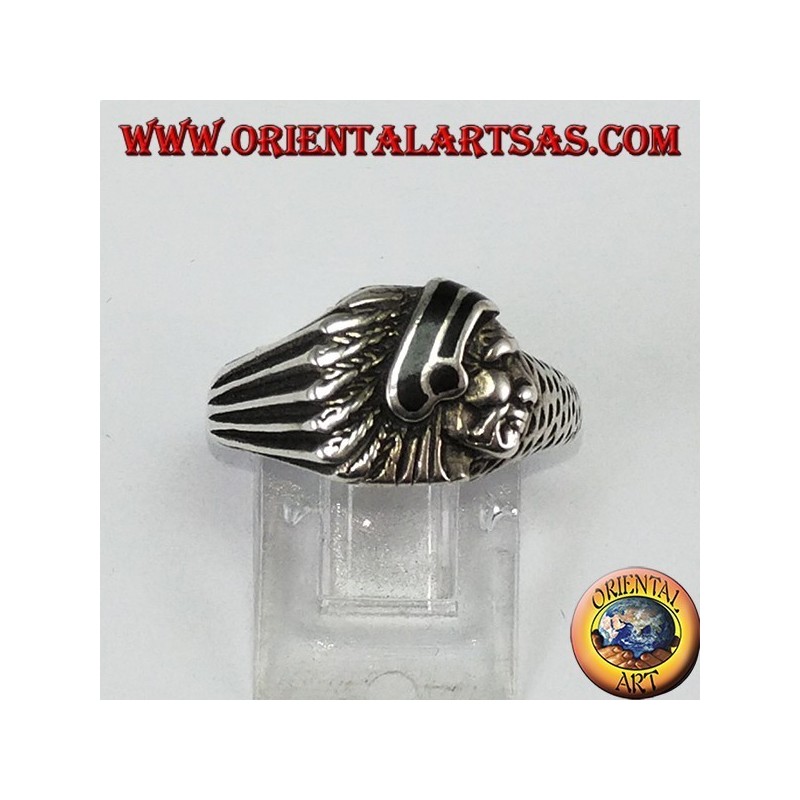 Silver ring with Indian head with black enamel native to America