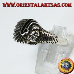 Silberring mit indischem Kopf mit schwarzer Emaille, gebürtig nach Amerika